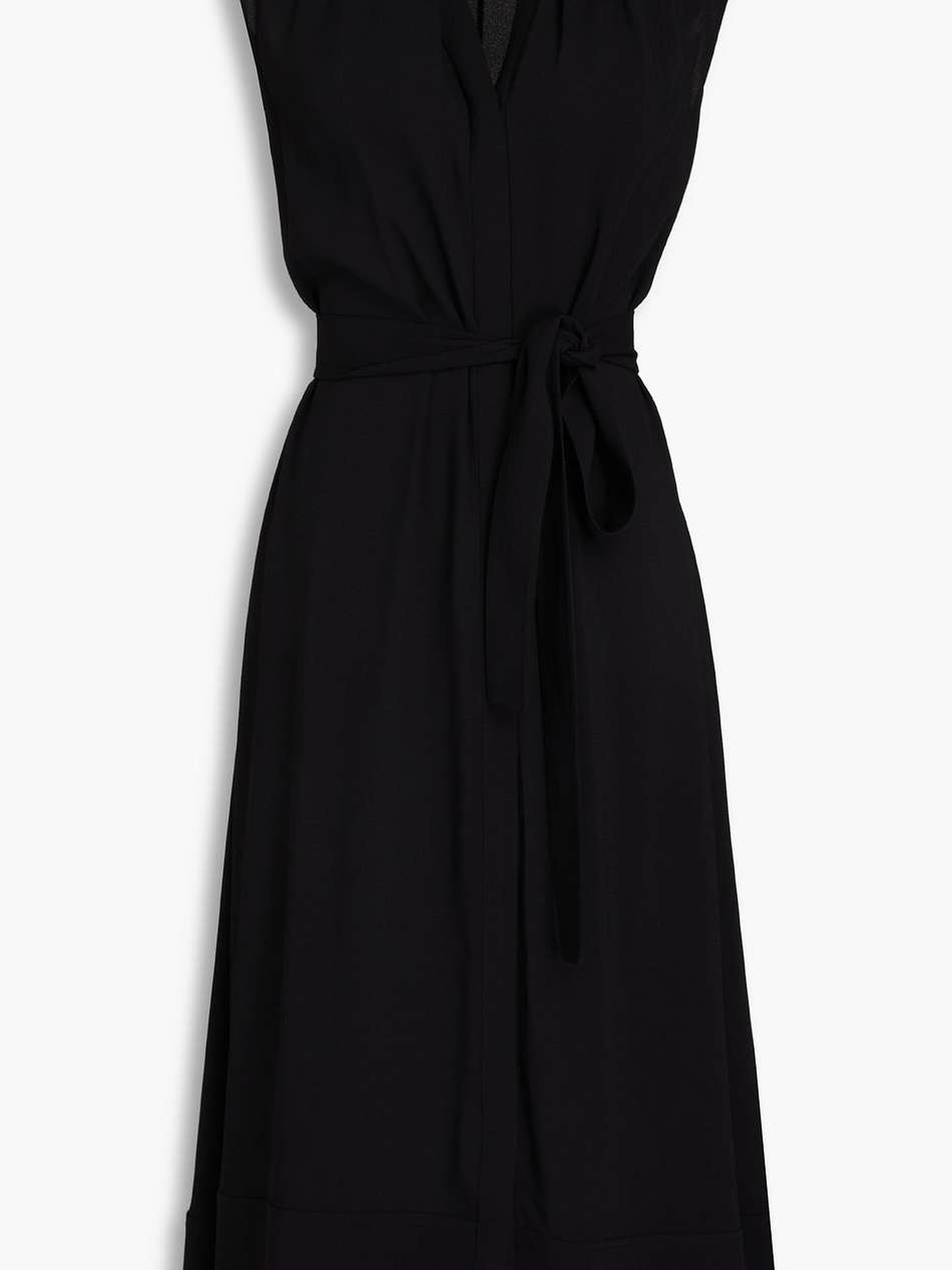 belted crepe midi dress