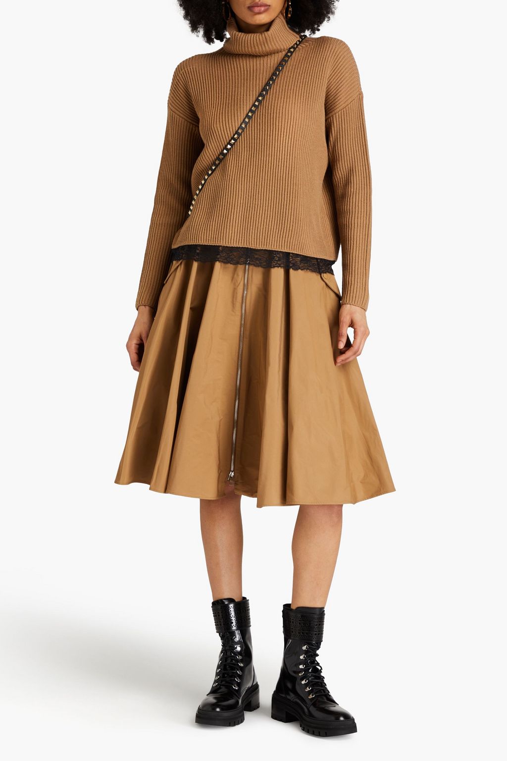 REDVALENTINO كنزة رياضية بياقة عالية مصنوعة من الصوف بتصميم مضلّع