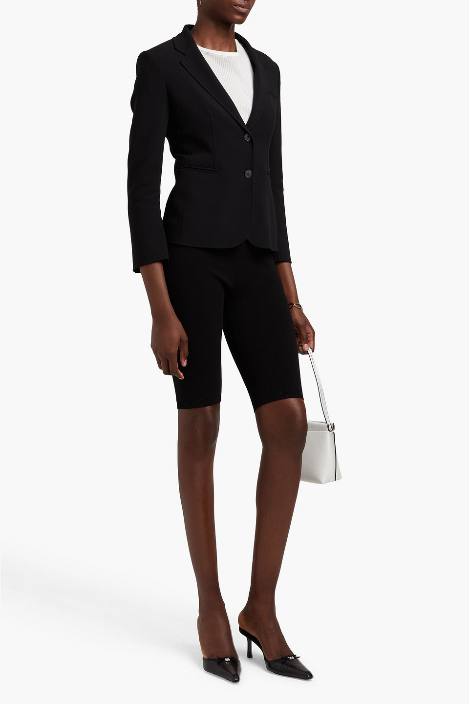 Another Tomorrow Doppio Wool Cropped Blazer Jacket In Black