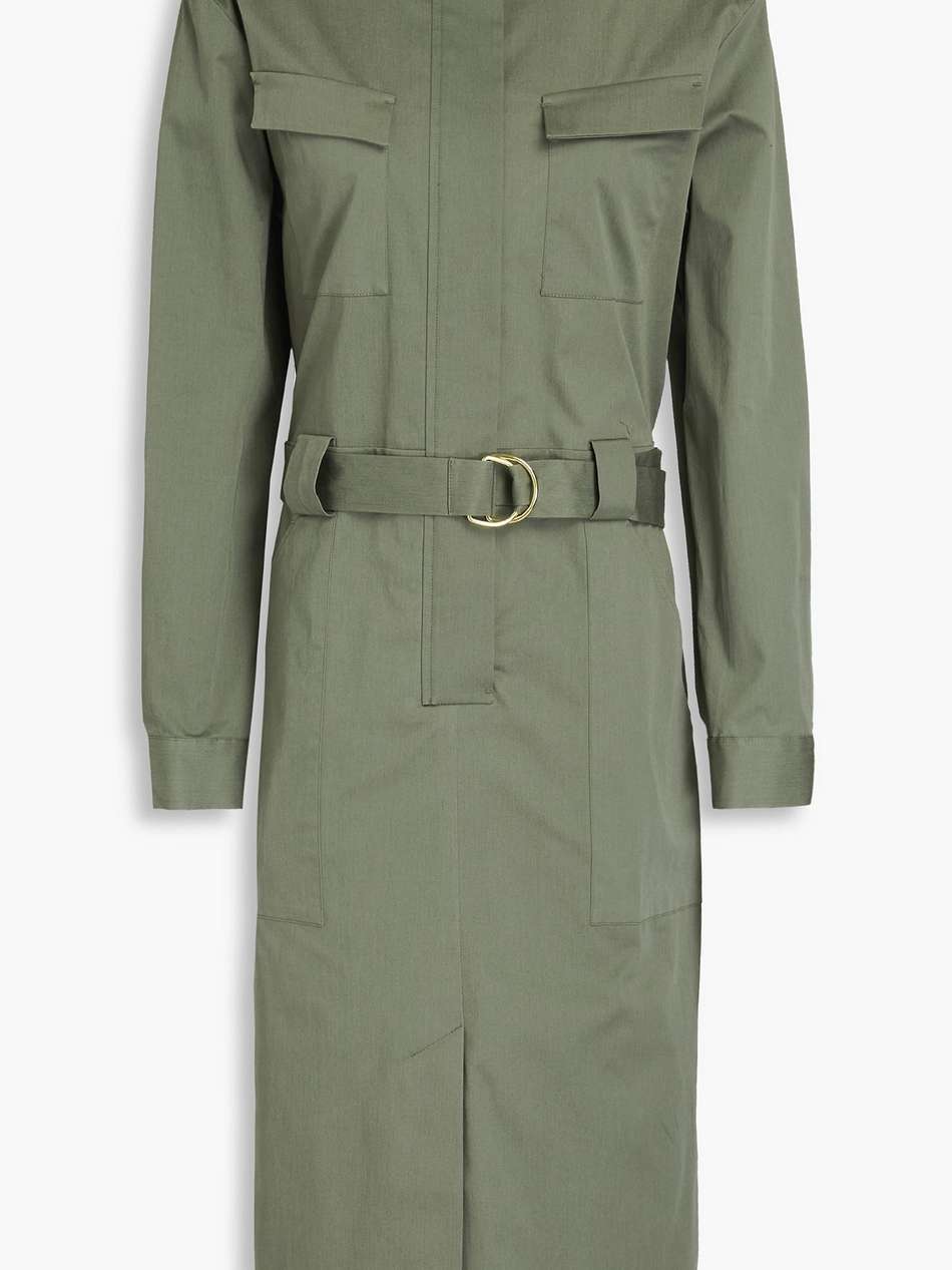 belted stretch-cotton twill midi dress