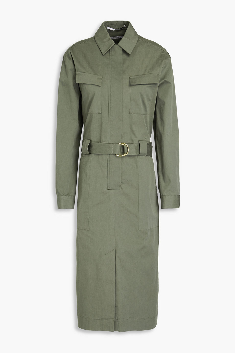 Another Tomorrow Belted Stretch-cotton Twill Midi Dress In Army Green