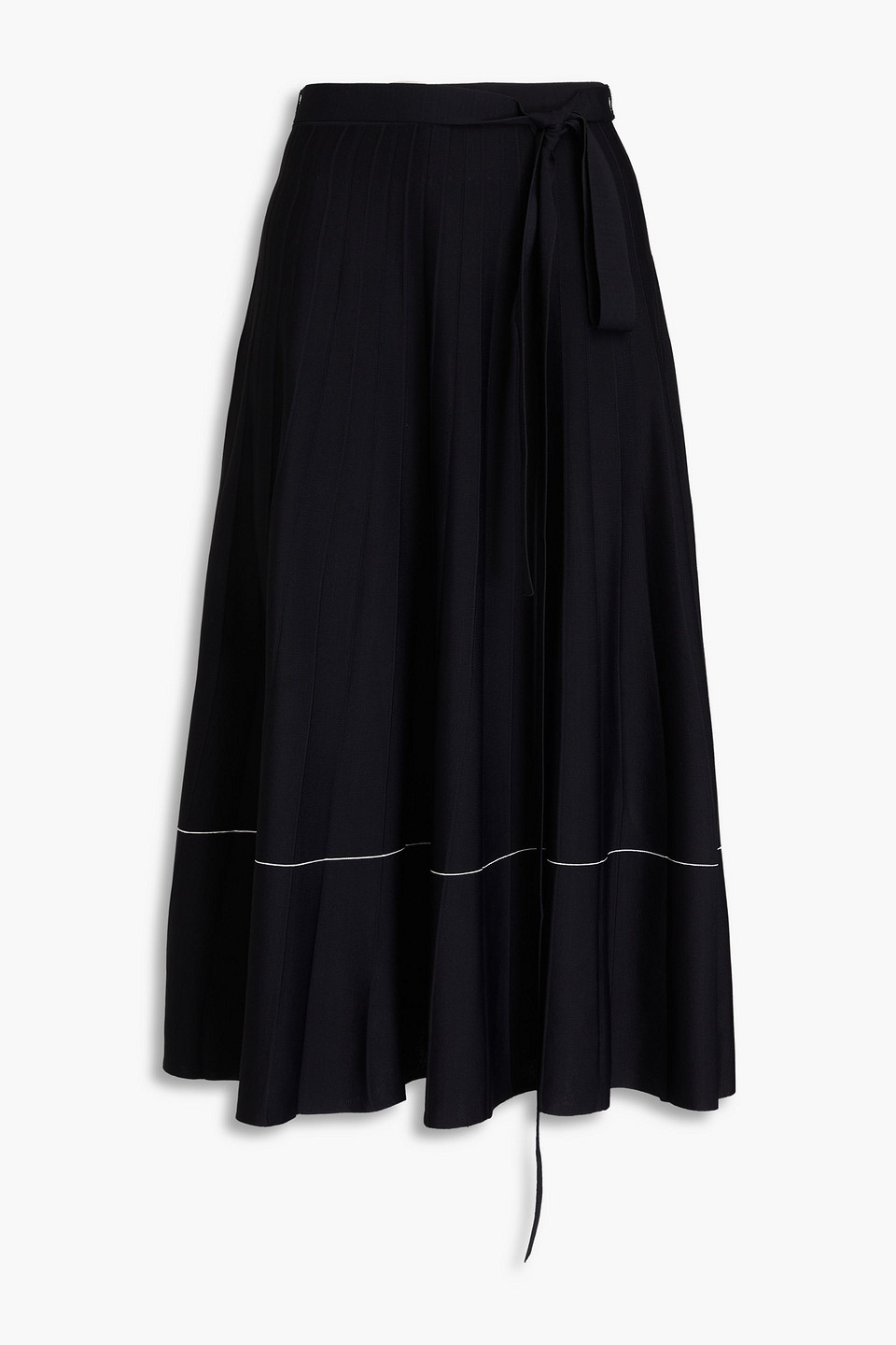 Another Tomorrow Pleated Knitted Midi Skirt In Black
