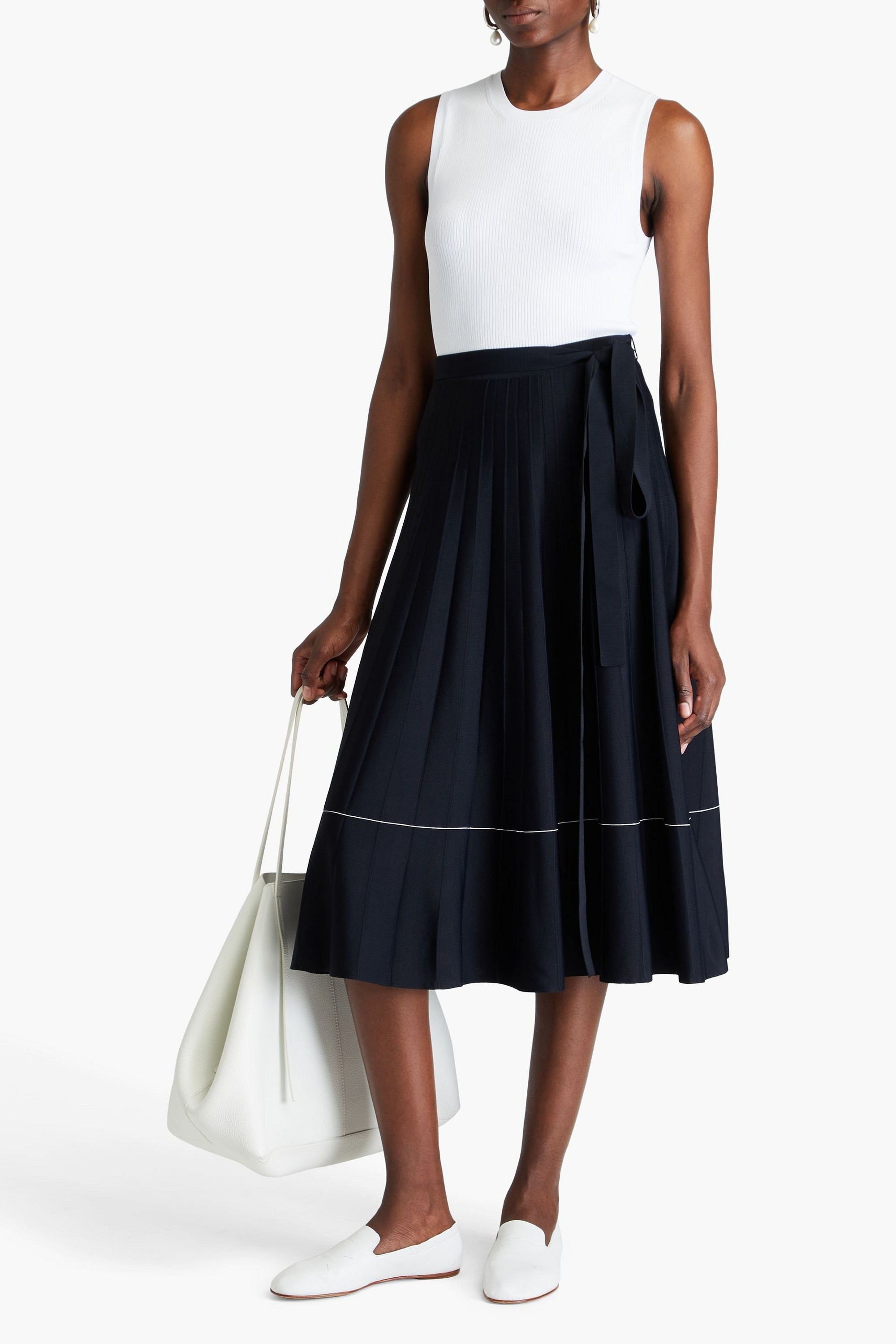 Another Tomorrow Pleated knitted midi skirt