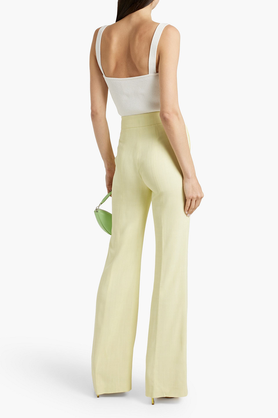 Shop Galvan Slub Woven Flared Pants In Pastel Yellow