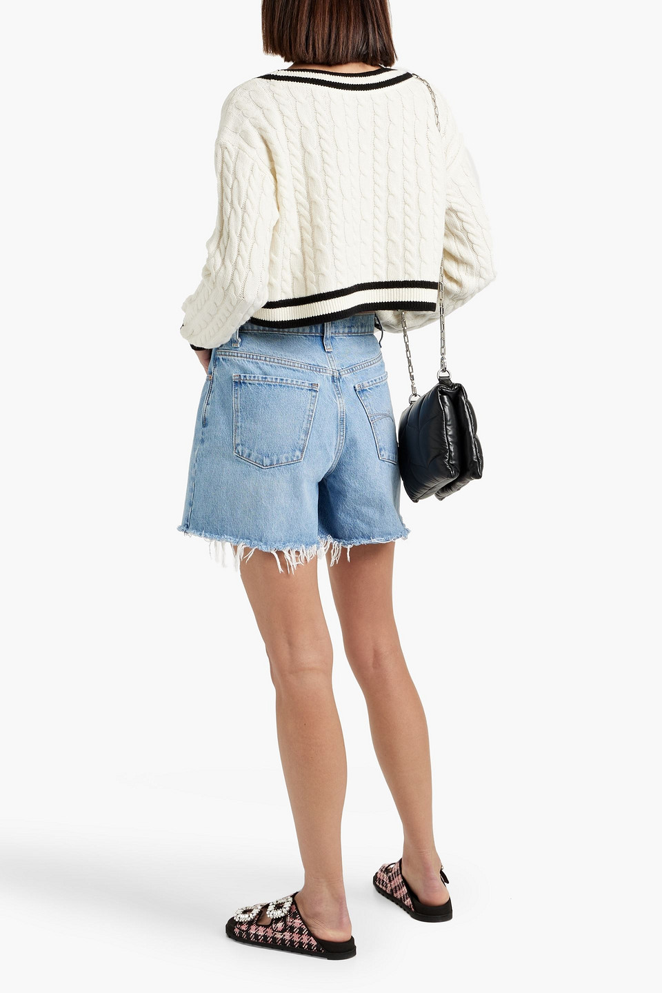 Shop Alice And Olivia Ayden Cropped Cable-knit Wool-blend Sweater In Ecru