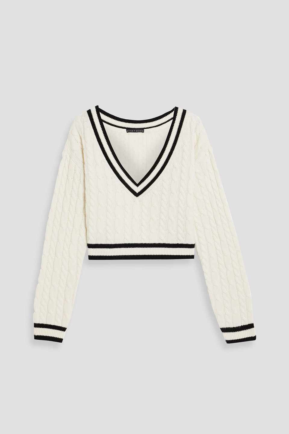 Alice And Olivia Ayden Cropped Cable-knit Wool-blend Sweater In Ecru