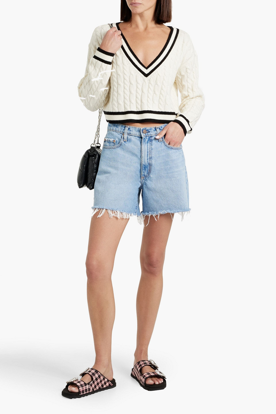 ALICE AND OLIVIA AYDEN CROPPED CABLE-KNIT WOOL-BLEND SWEATER