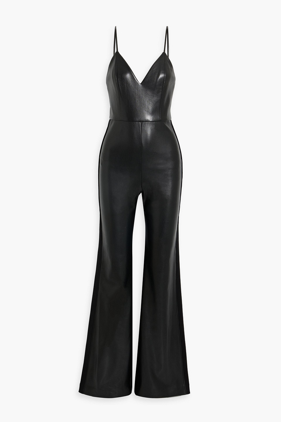 Alice And Olivia Christena Shirred Faux Leather Jumpsuit In Black