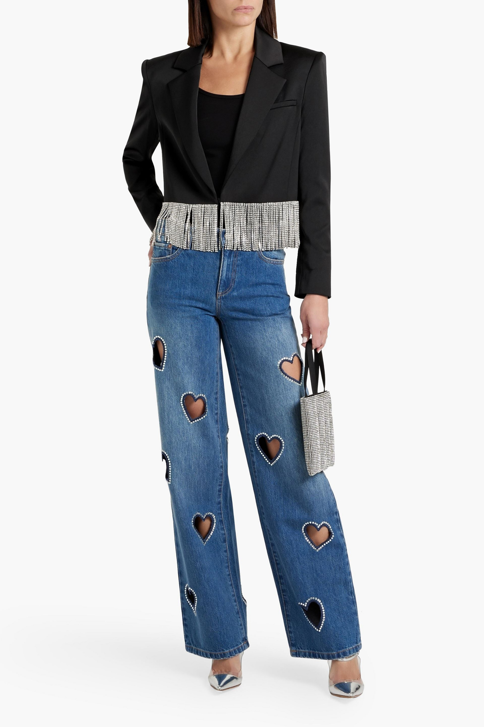 ALICE + OLIVIA JEANS Karrie cutout crystal-embellished high-rise wide-leg jeans