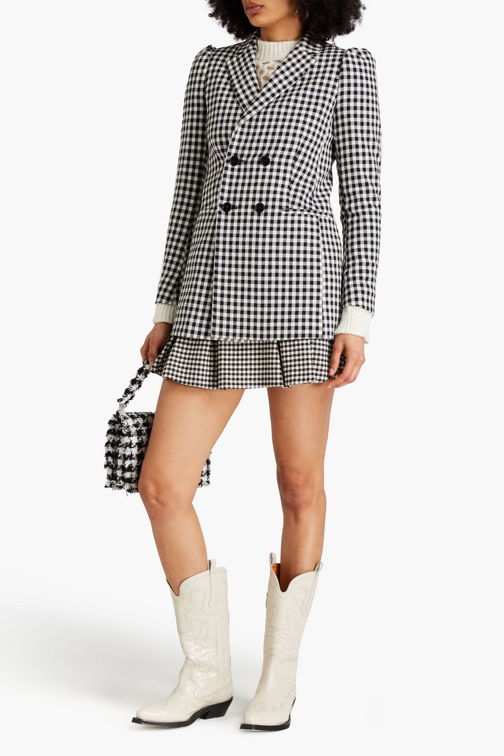 REDVALENTINO بليزر من التويد بطبعة مربعات وصفين من الأزرار