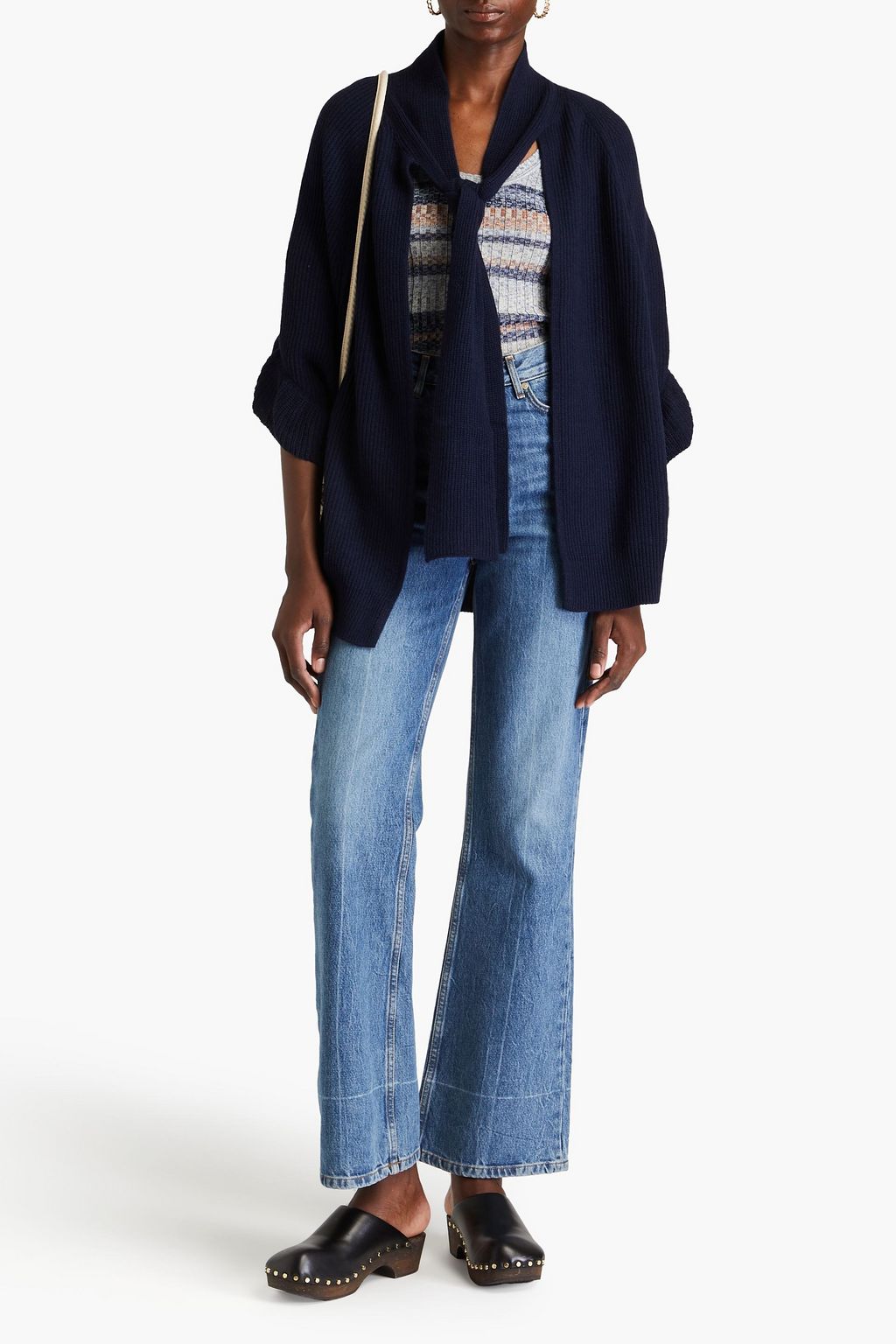 REDVALENTINO Tie-detailed ribbed-knit cardigan