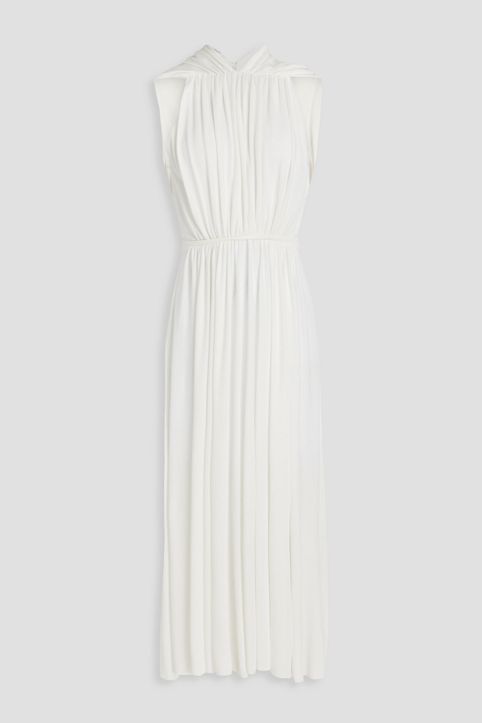 Another Tomorrow Cutout Gathered Jersey Maxi Dress In Off-white