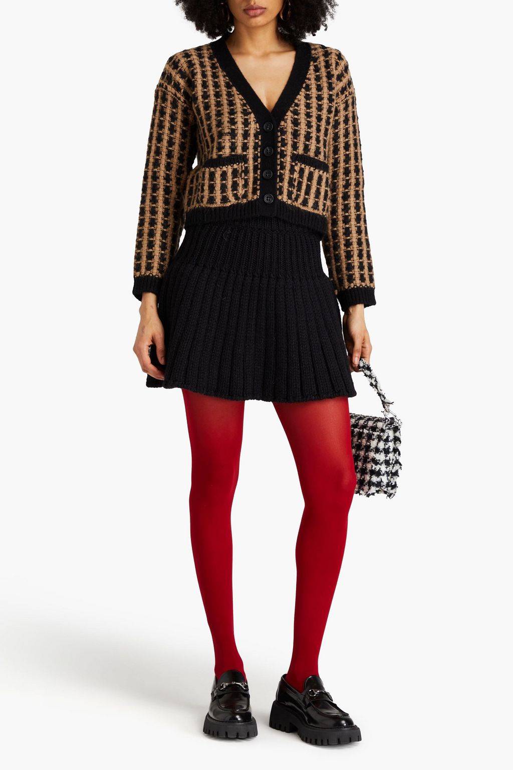 REDVALENTINO تنورة قصيرة من مزيج الموهير والصوف بتصميم مضلّع