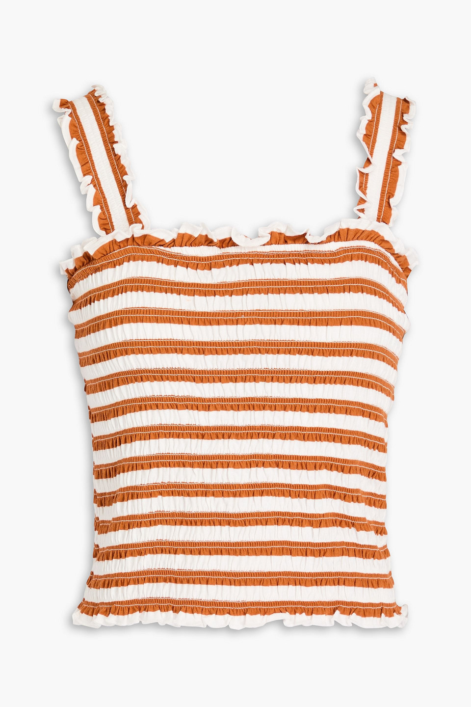 Veronica Beard Averie Shirred Striped Cotton-jersey Top In Tan