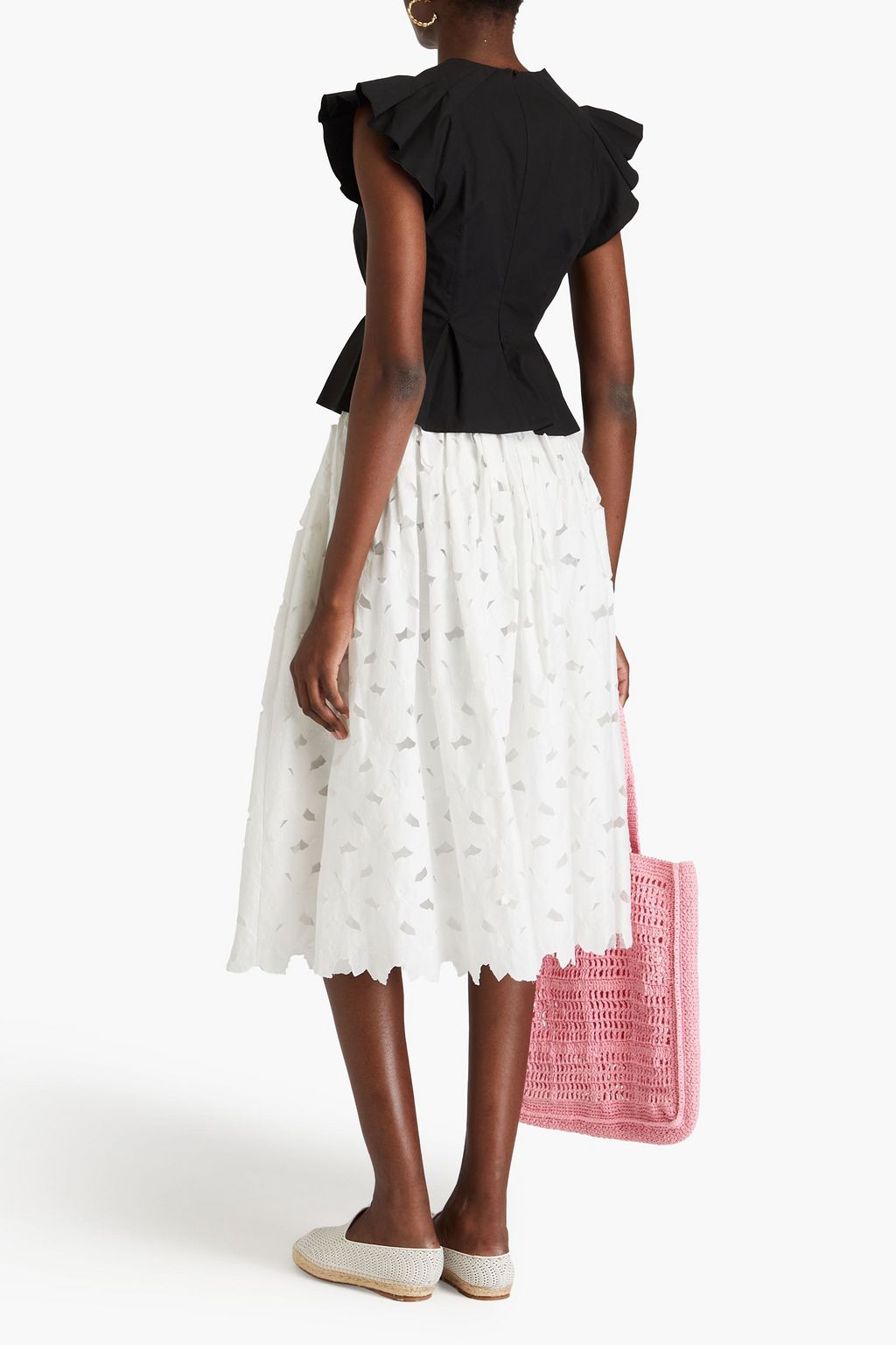 REDVALENTINO Pleated cotton-blend poplin peplum top