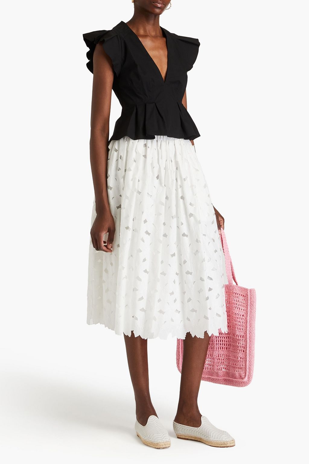 REDVALENTINO Pleated cotton-blend poplin peplum top