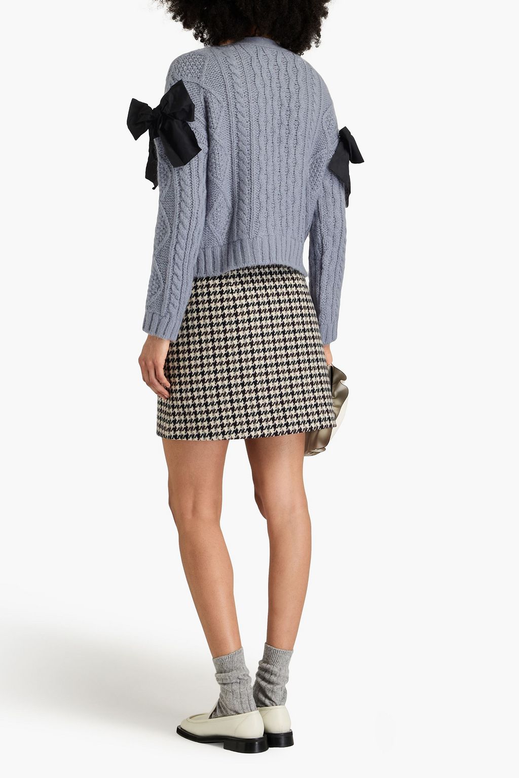 REDVALENTINO Bow-detailed cable-knit cardigan