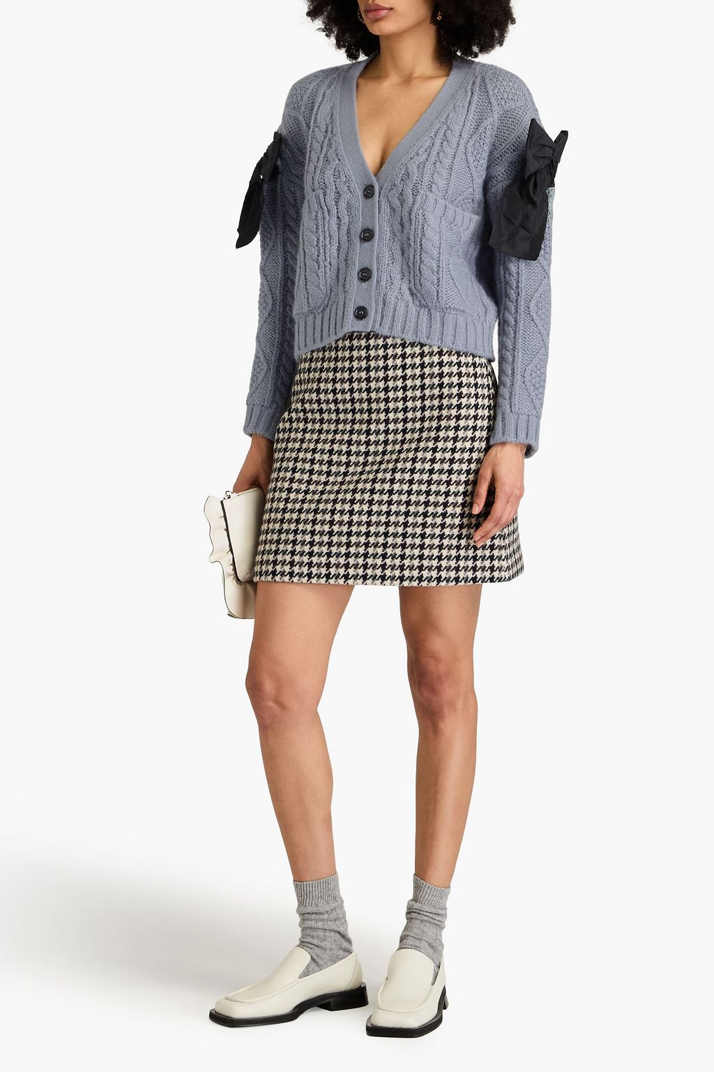REDVALENTINO Bow-detailed cable-knit cardigan