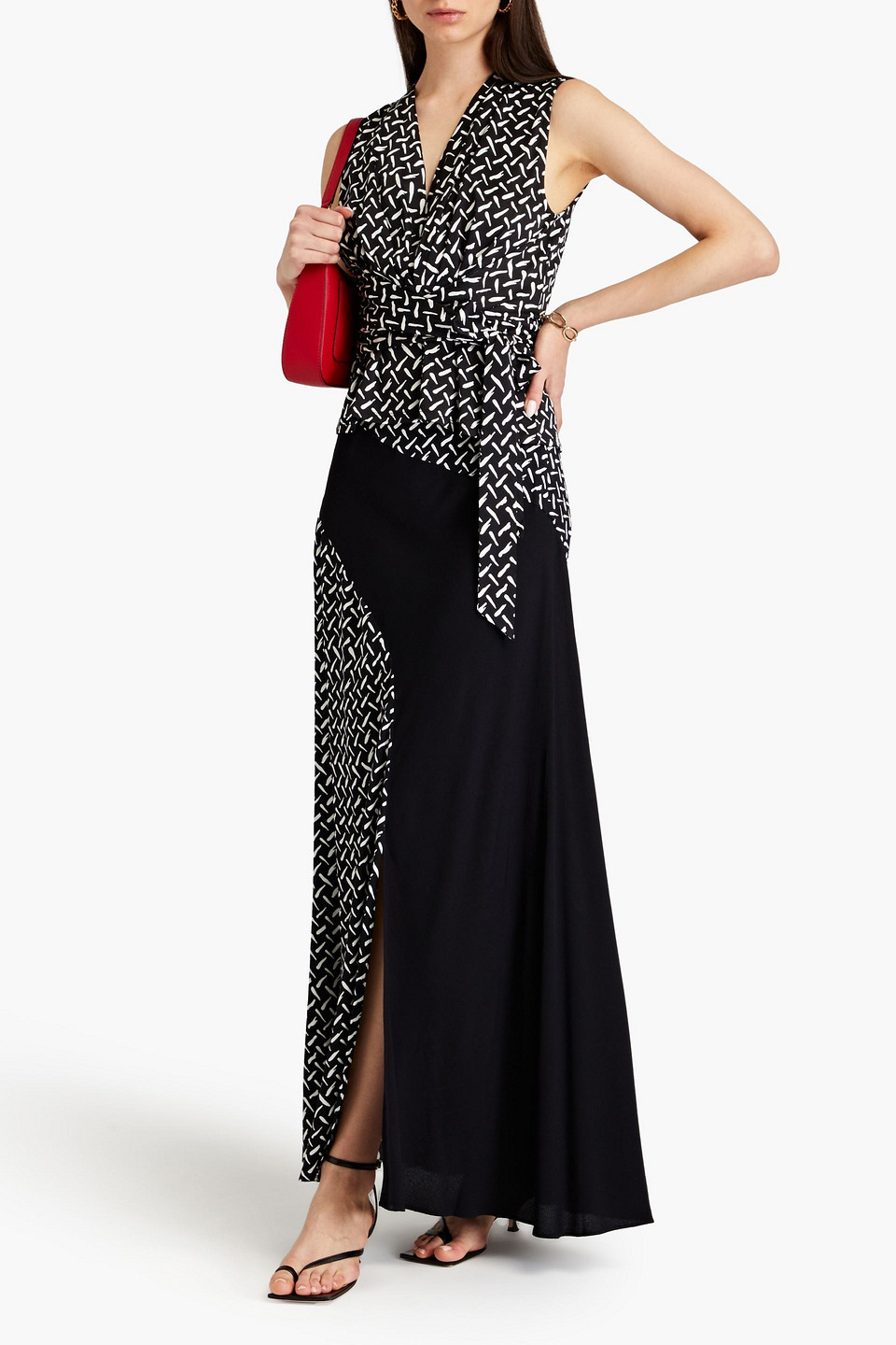 Diane Von Furstenberg Ronan Paneled Printed Crepe Maxi Skirt In Black