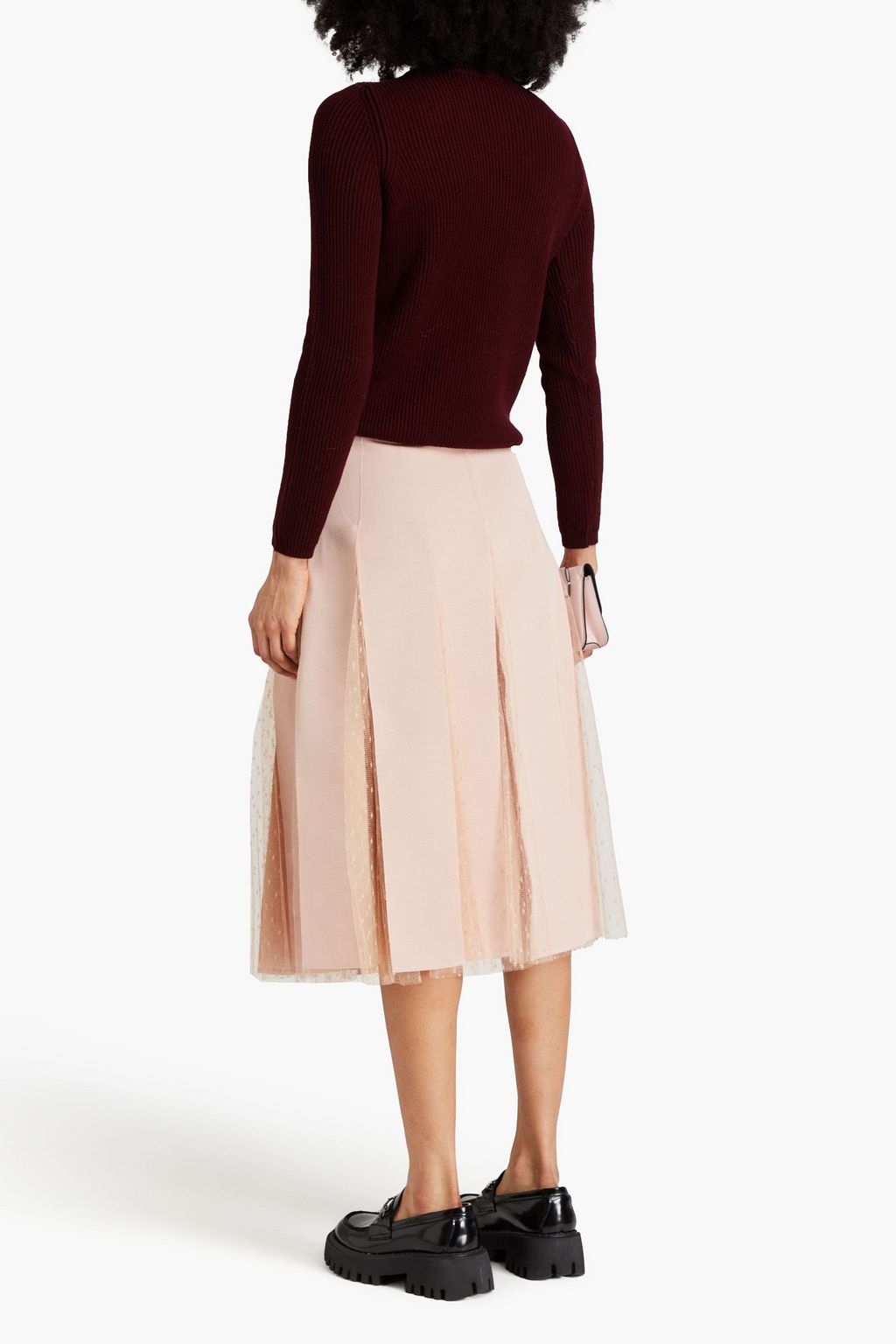 REDVALENTINO تنورة متوسطة الطول من قماش بوان ديسبري ومزيج من القطن والحرير المضلّع مزين بكسرات