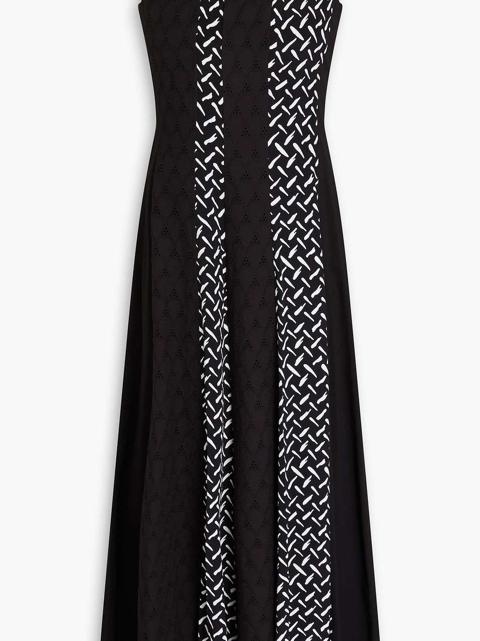 otto broderie anglaise-paneled printed cotton-mousseline midi dress