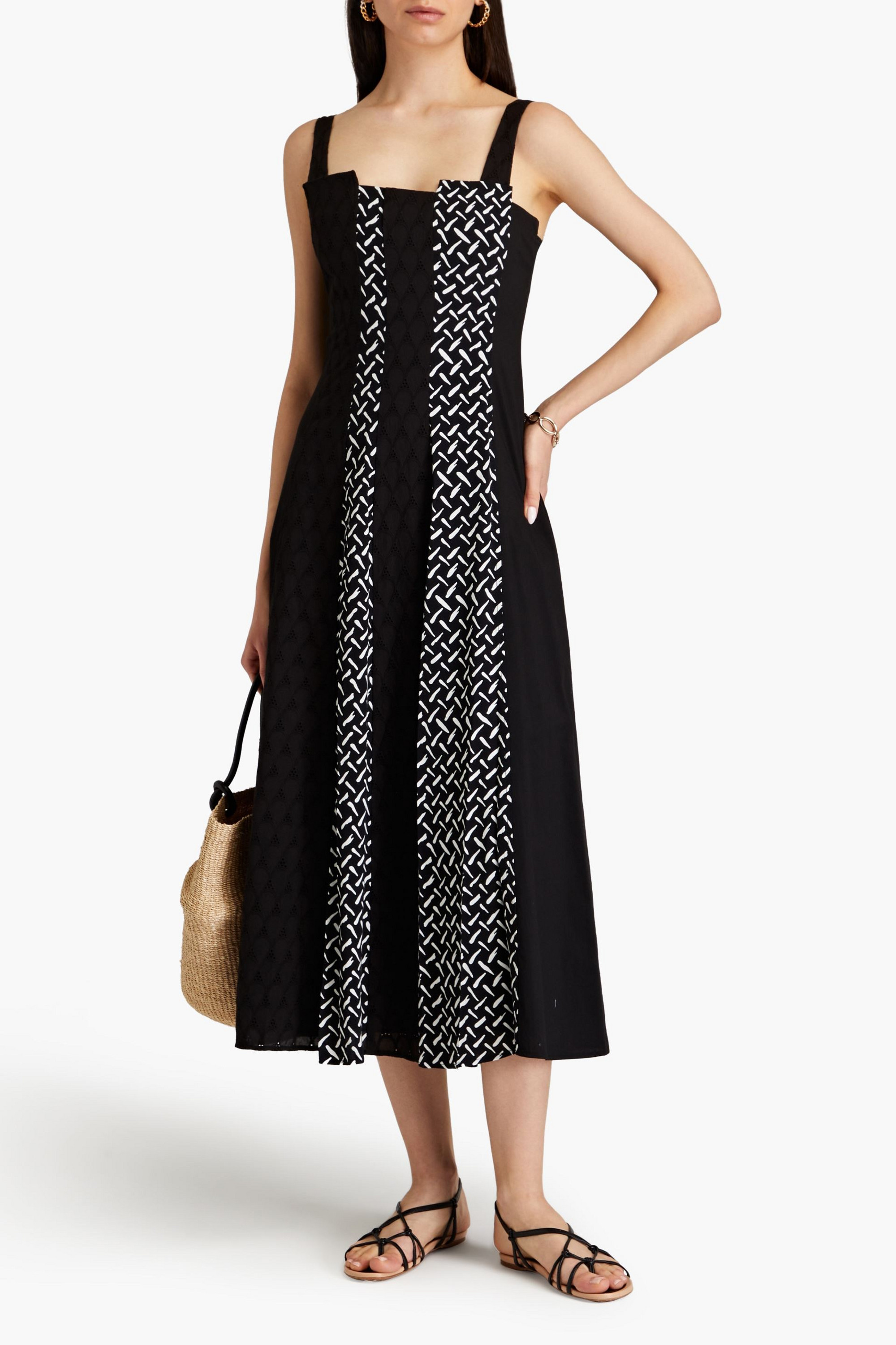 Diane von Furstenberg Otto broderie anglaise-paneled printed cotton-mousseline midi dress
