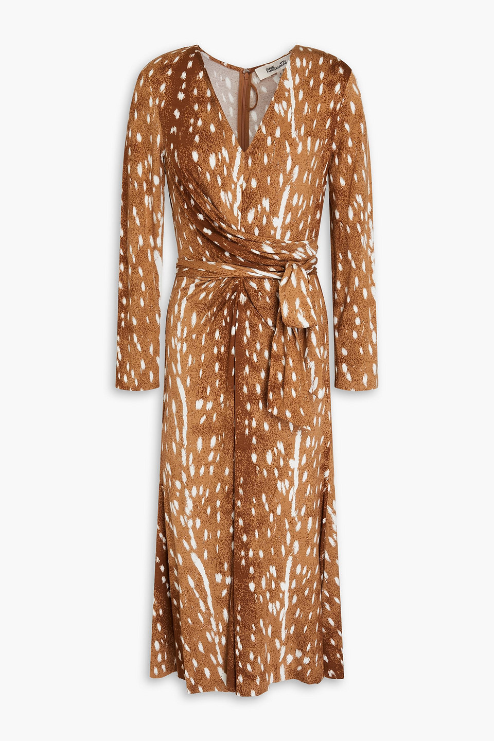 Diane Von Furstenberg Marsha Draped Printed Midi Dress In Light Brown