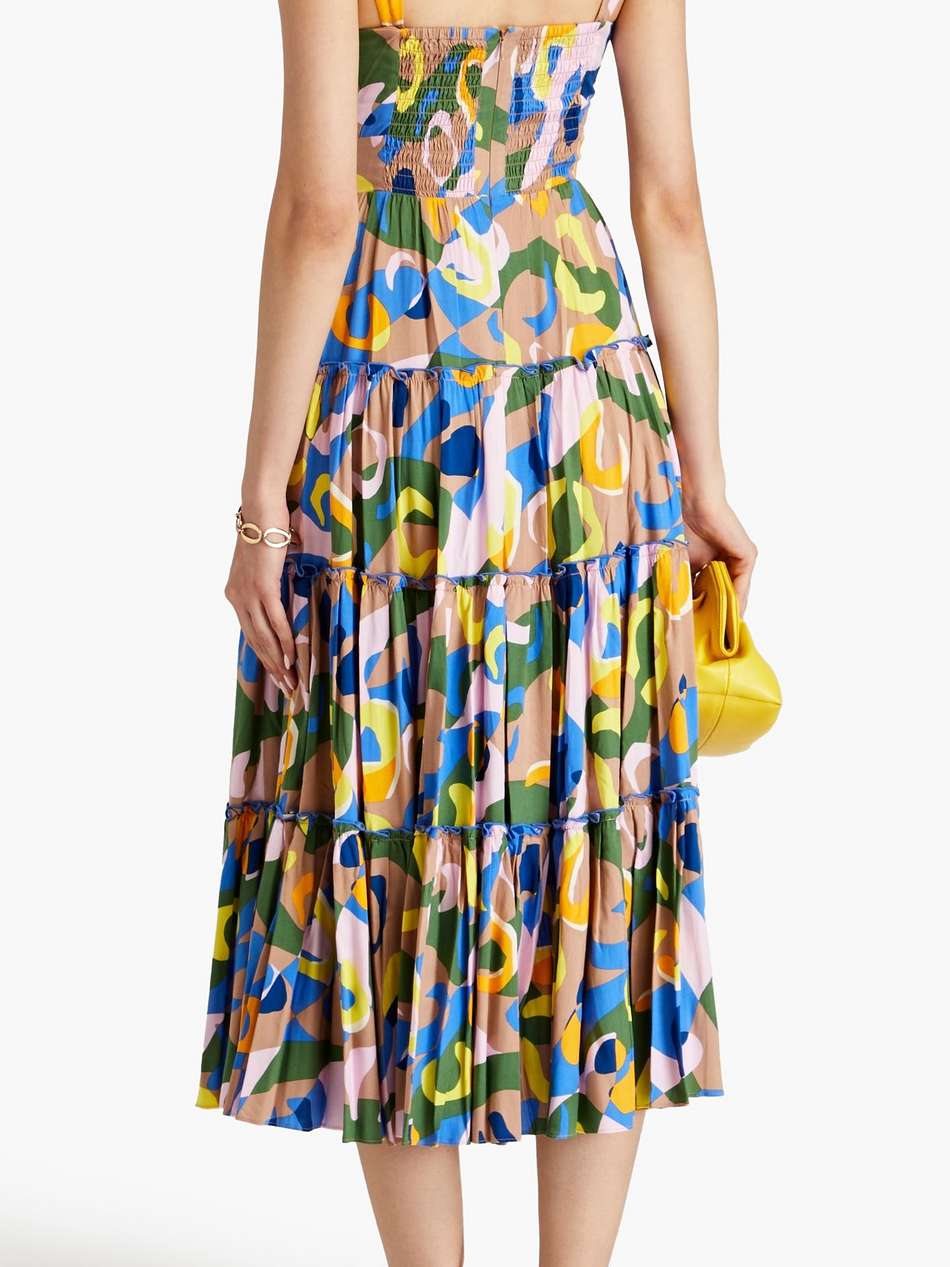 achilles pleated printed mousseline midi dress
