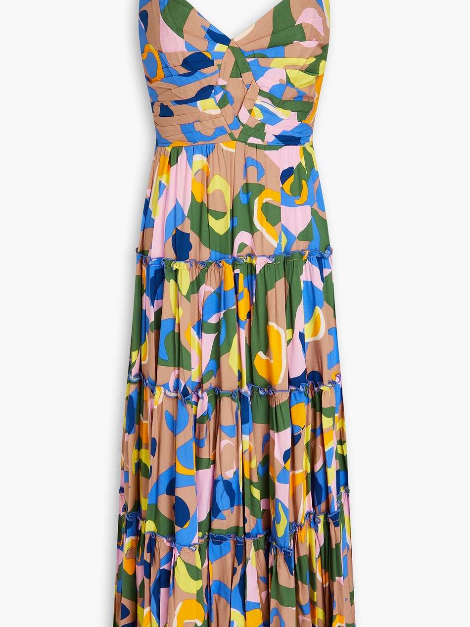 achilles pleated printed mousseline midi dress