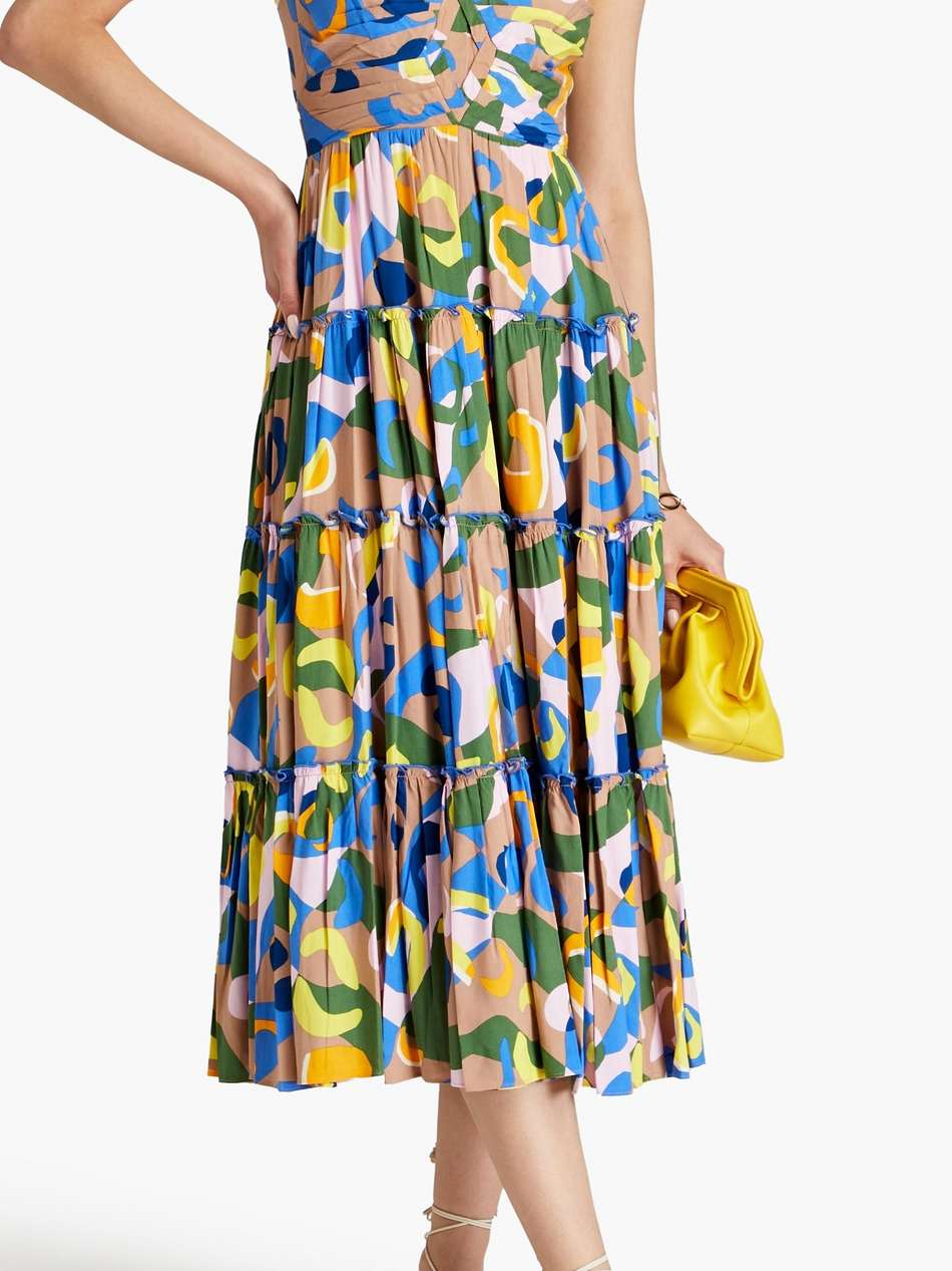 achilles pleated printed mousseline midi dress