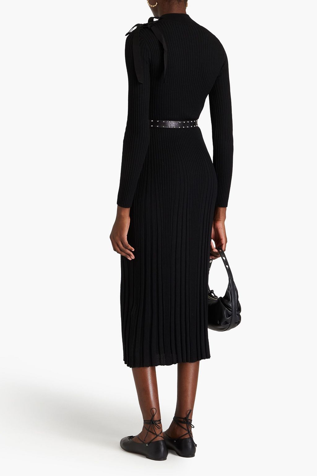 REDVALENTINO فستان متوسط الطول من الصوف المزين بربطة على شكل فراشة