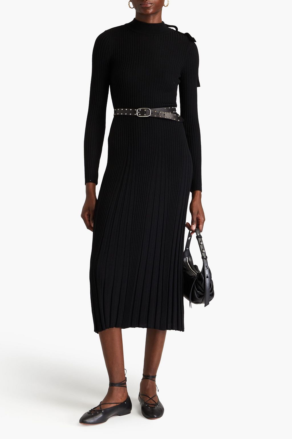 REDVALENTINO فستان متوسط الطول من الصوف المزين بربطة على شكل فراشة