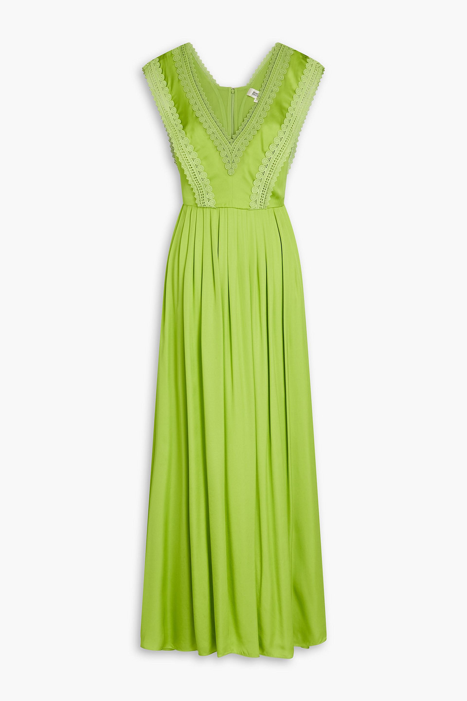 Diane Von Furstenberg Margot Pleated Satin Maxi Dress In Lime Green