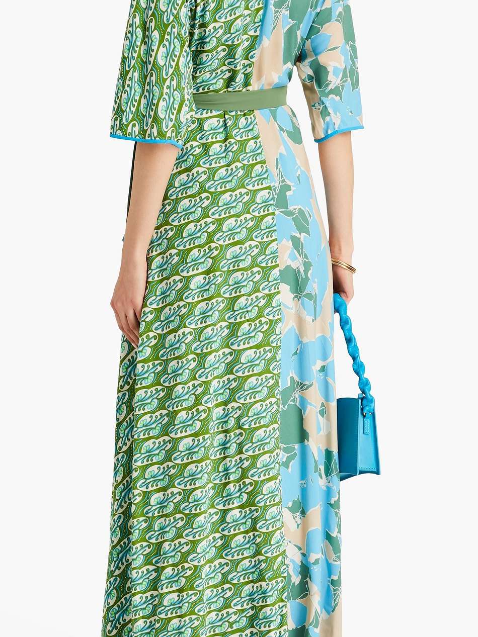wrap-effect pleated woven maxi dress