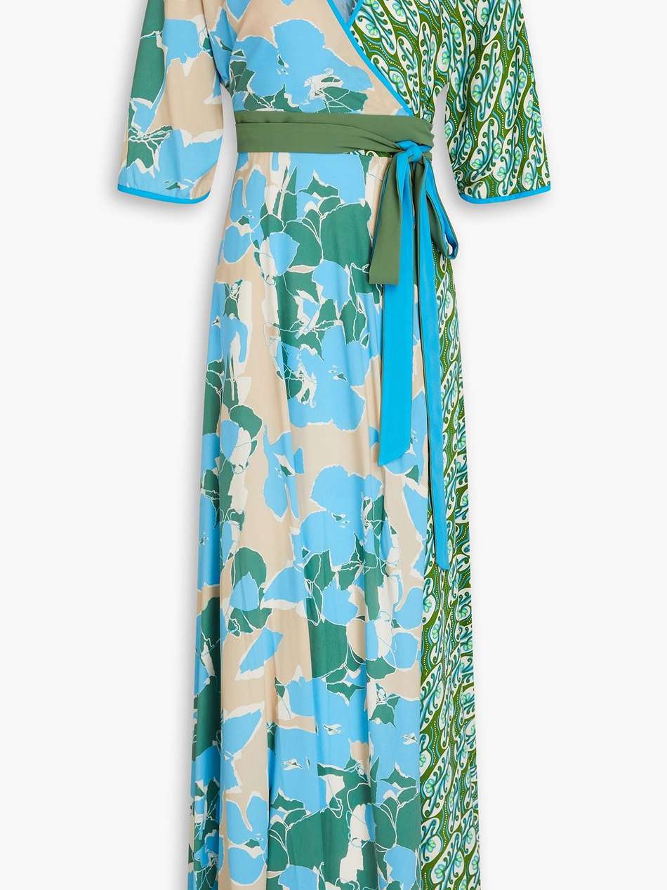 wrap-effect pleated woven maxi dress