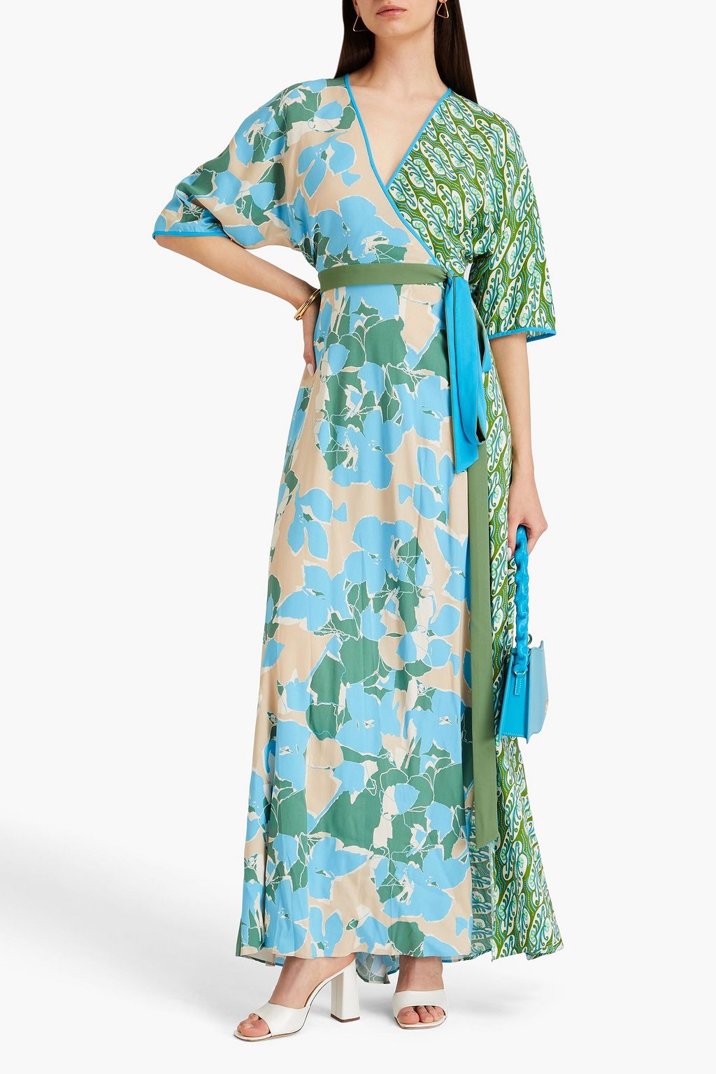 DIANE VON FURSTENBERG فستان طويل محبوك بكسرات وبنمط ملتف
