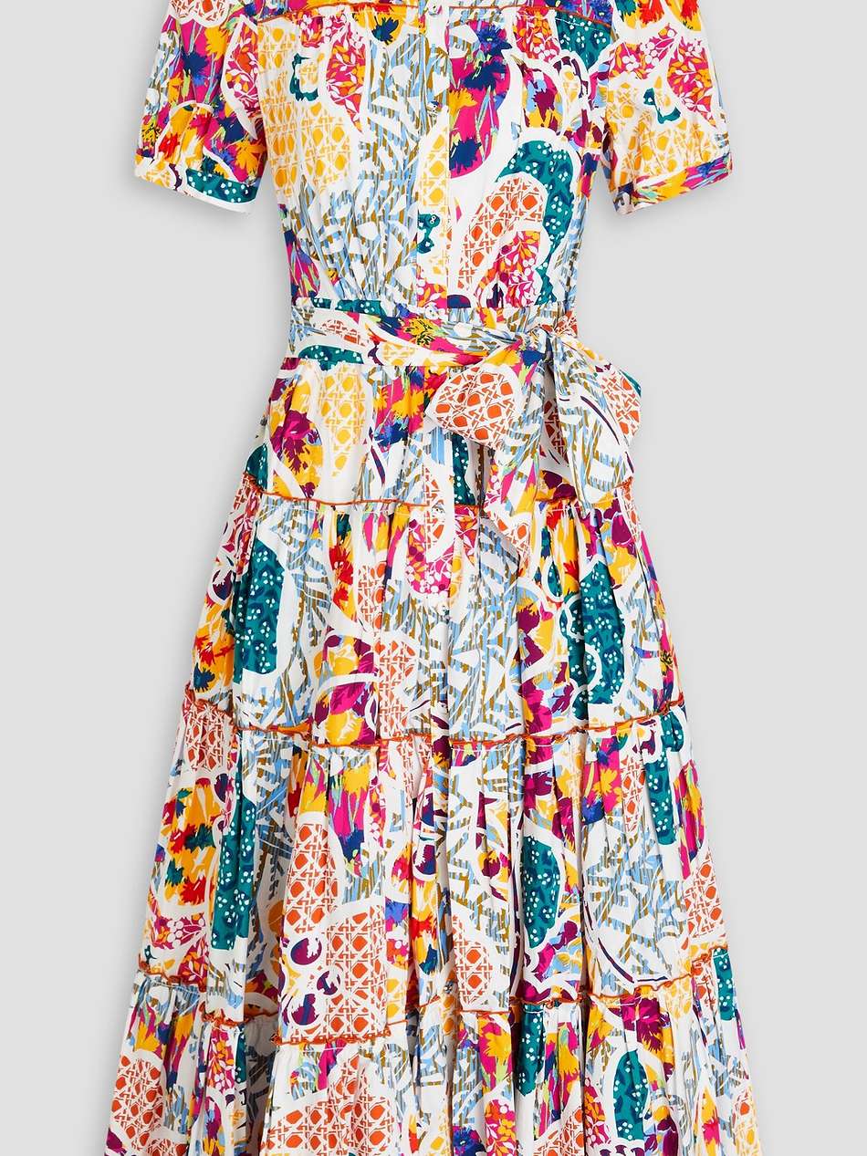 queena printed cotton-blend poplin midi shirt dress