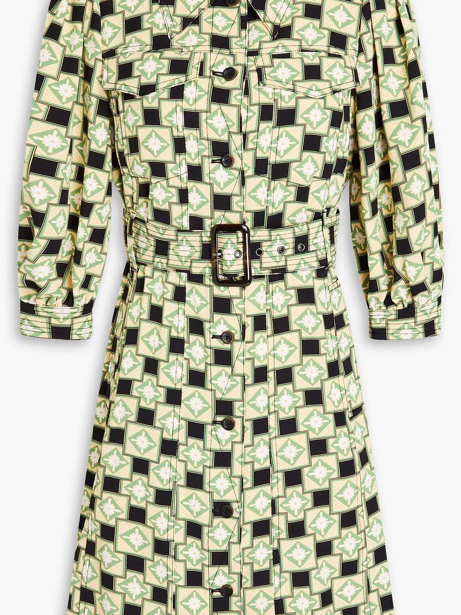 britney belted printed crepe mini shirt dress