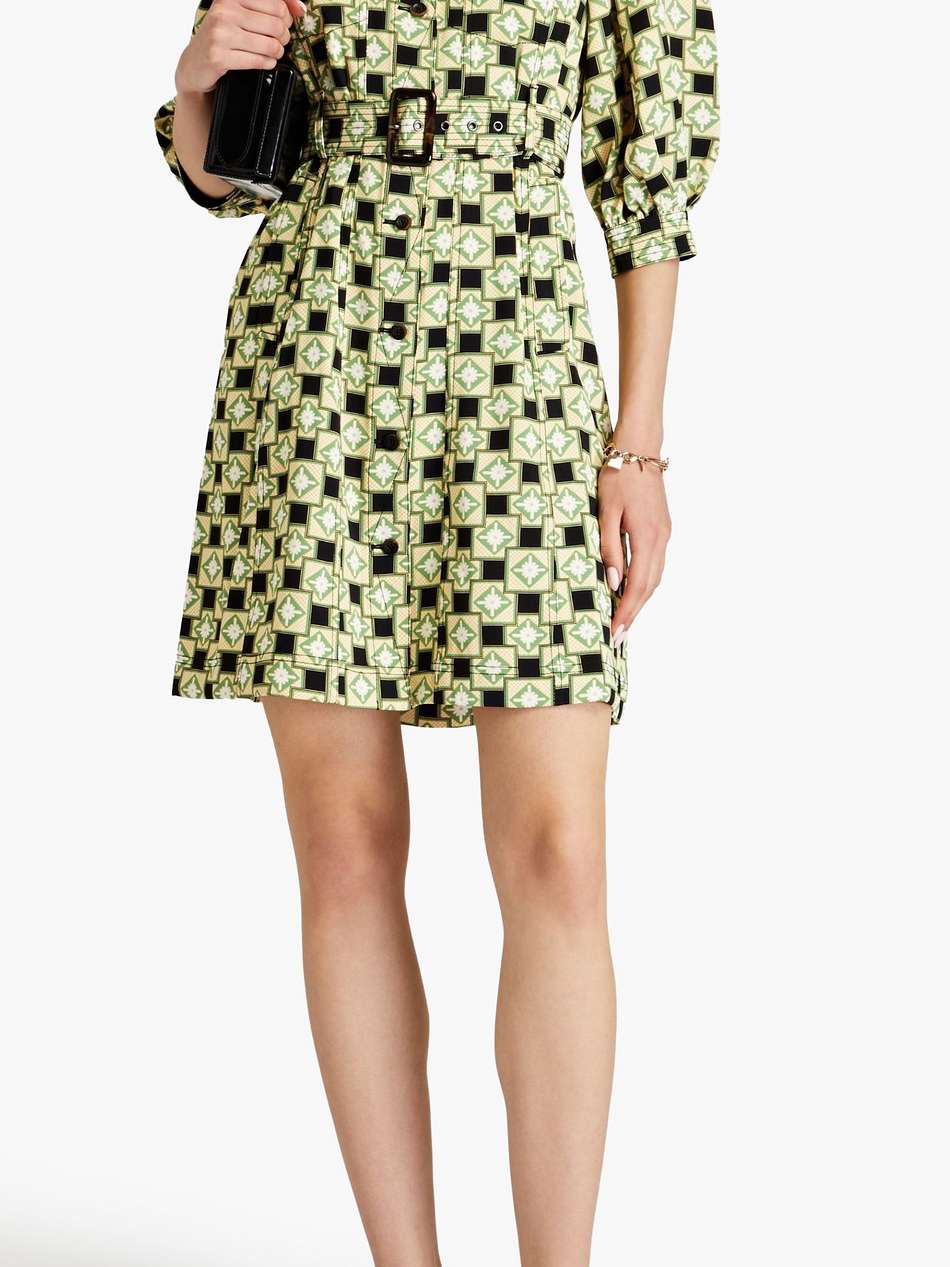 britney belted printed crepe mini shirt dress