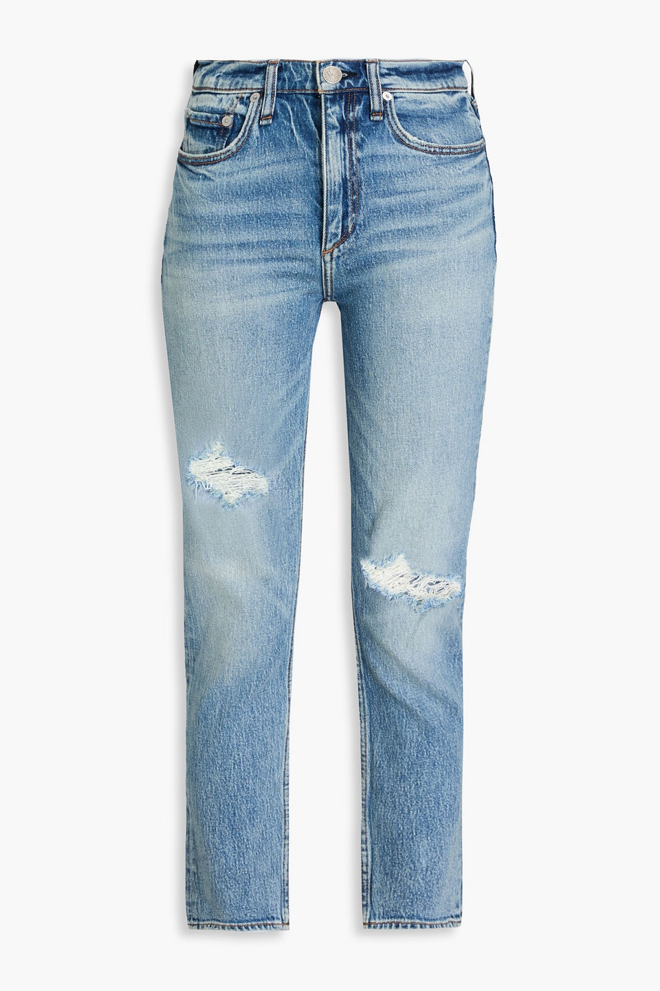 Rag & Bone Wren Cropped Distressed High-rise Slim-leg Jeans In Mid Denim