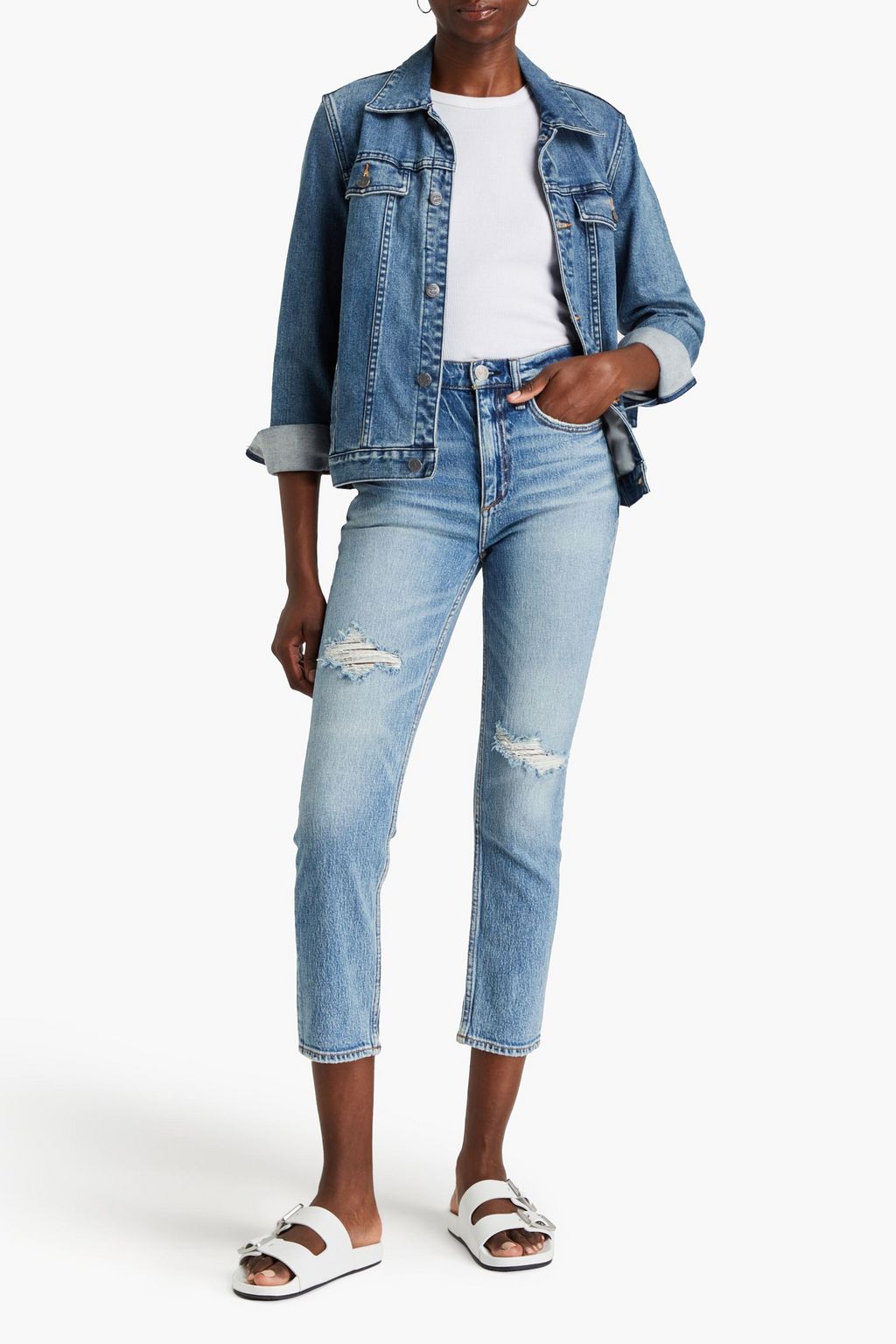 RAG & BONE クロップド ハイライズ スリムレッグジーンズ ダメージ加工