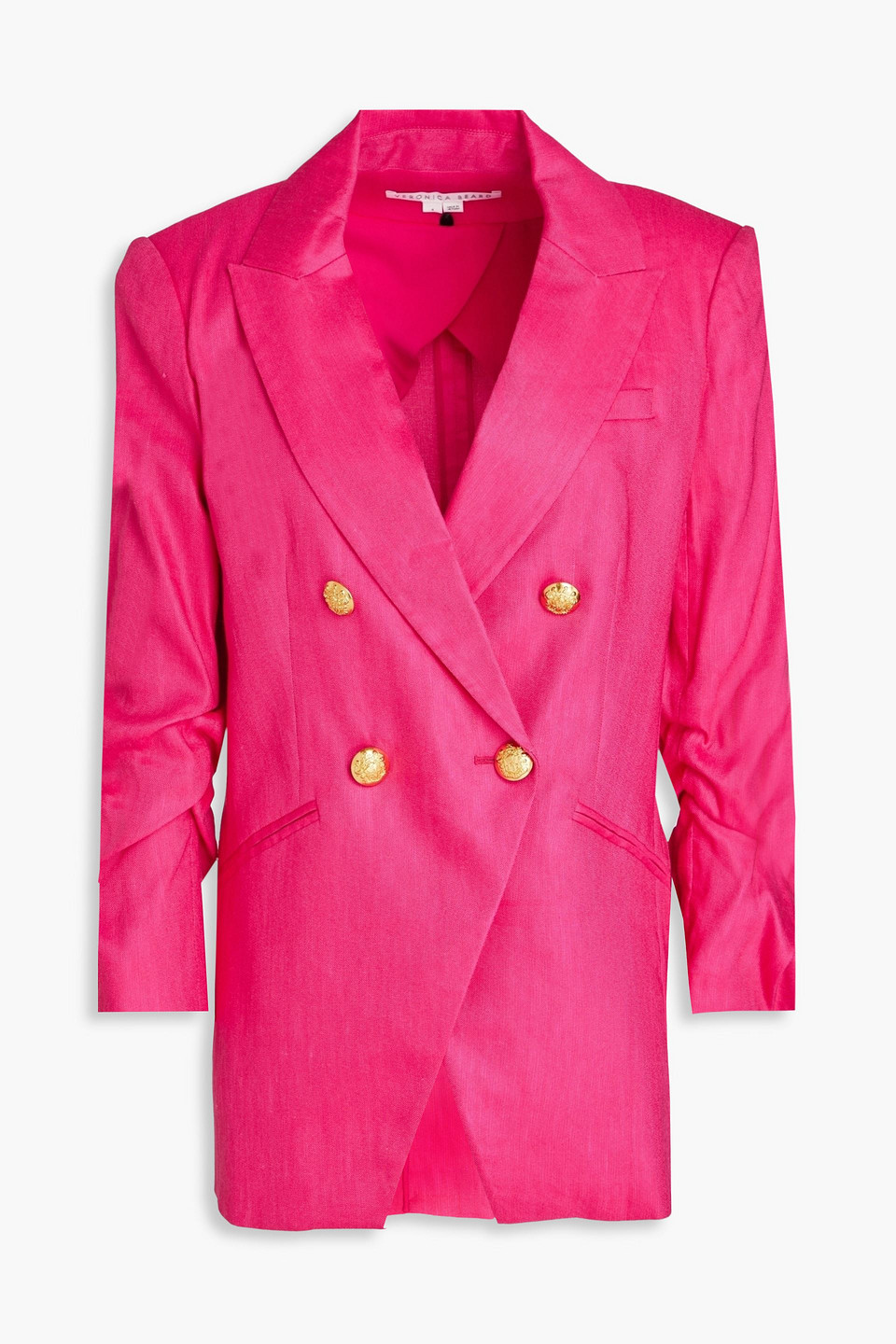 Veronica Beard Hirish Double-breasted Linen-blend Blazer In Fuchsia