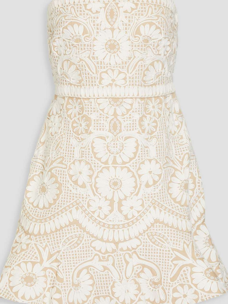 agata strapless embroidered cotton-blend gaberdine mini dress