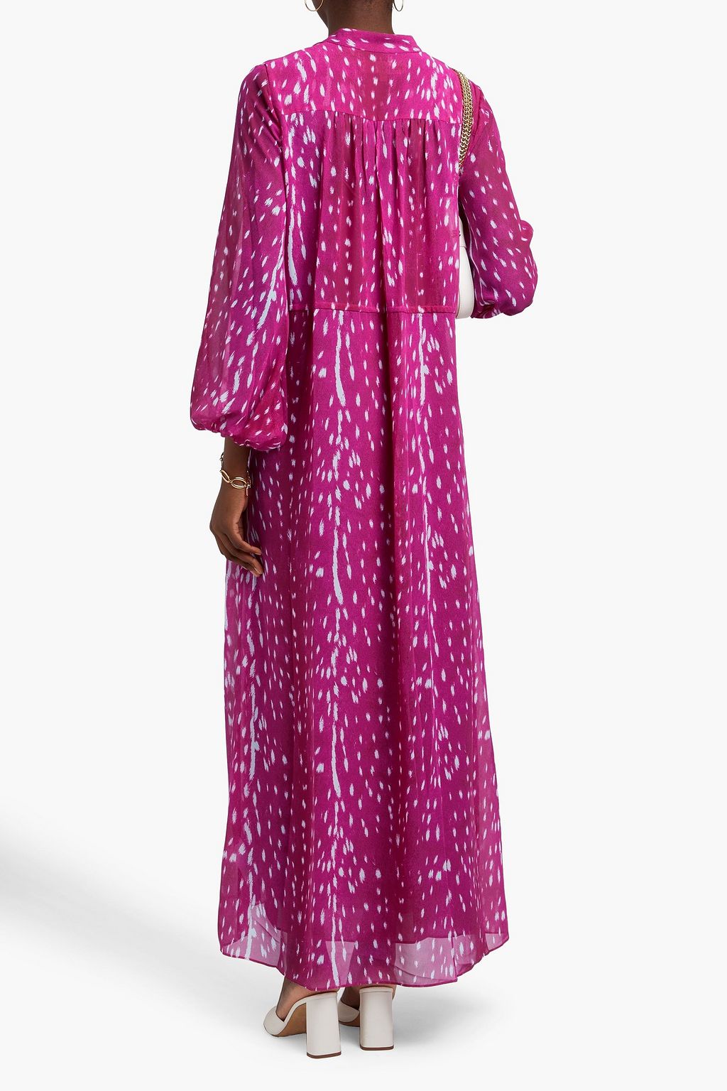 DIANE VON FURSTENBERG فستان "فابيان" طويل من قماش جورجيت بتصميم مقسم ومزين بطبعات وفتحات