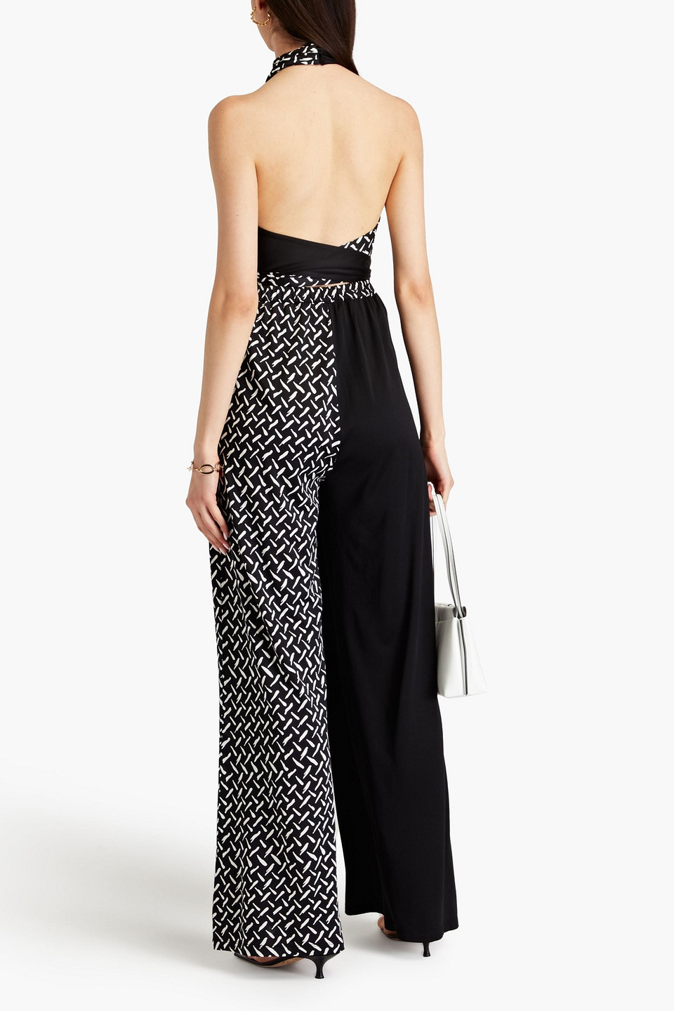  Diane Von Furstenberg - Cort Bedruckter Neckholder-jumpsuit Aus Jersey Mit Rückenausschnitt - Schwarz - L 