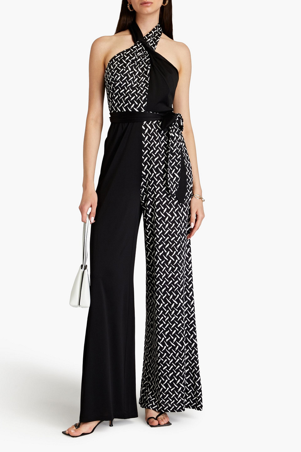  Diane Von Furstenberg - Cort Bedruckter Neckholder-jumpsuit Aus Jersey Mit Rückenausschnitt - Schwarz - L 