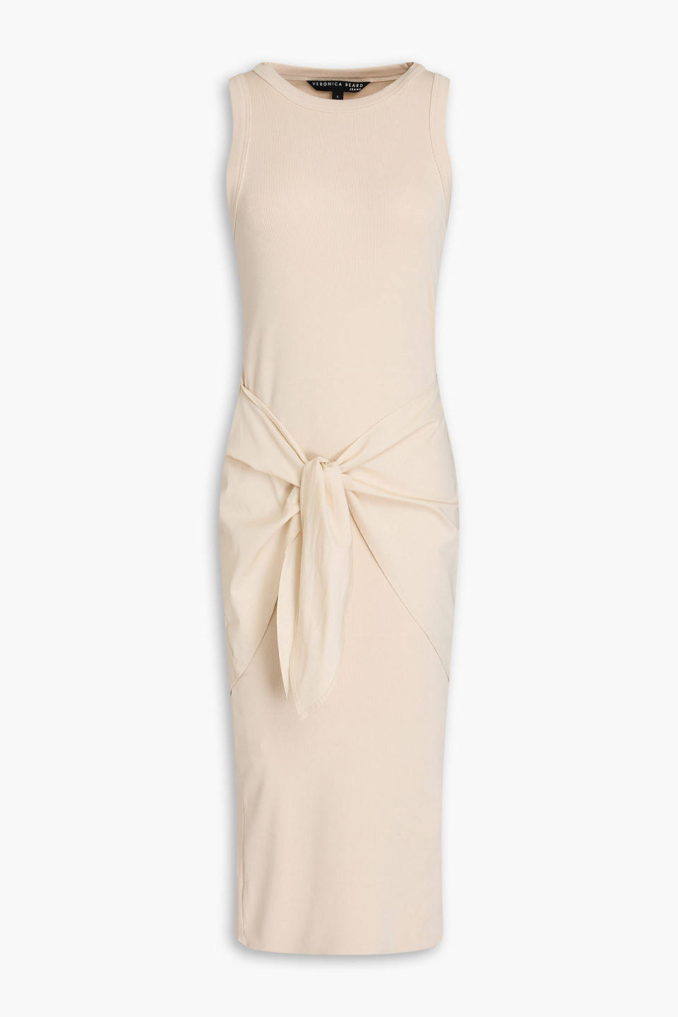 Veronica Beard Odeon Layered Ribbed Stretch-pima Cotton-jersey Midi Dress In Beige