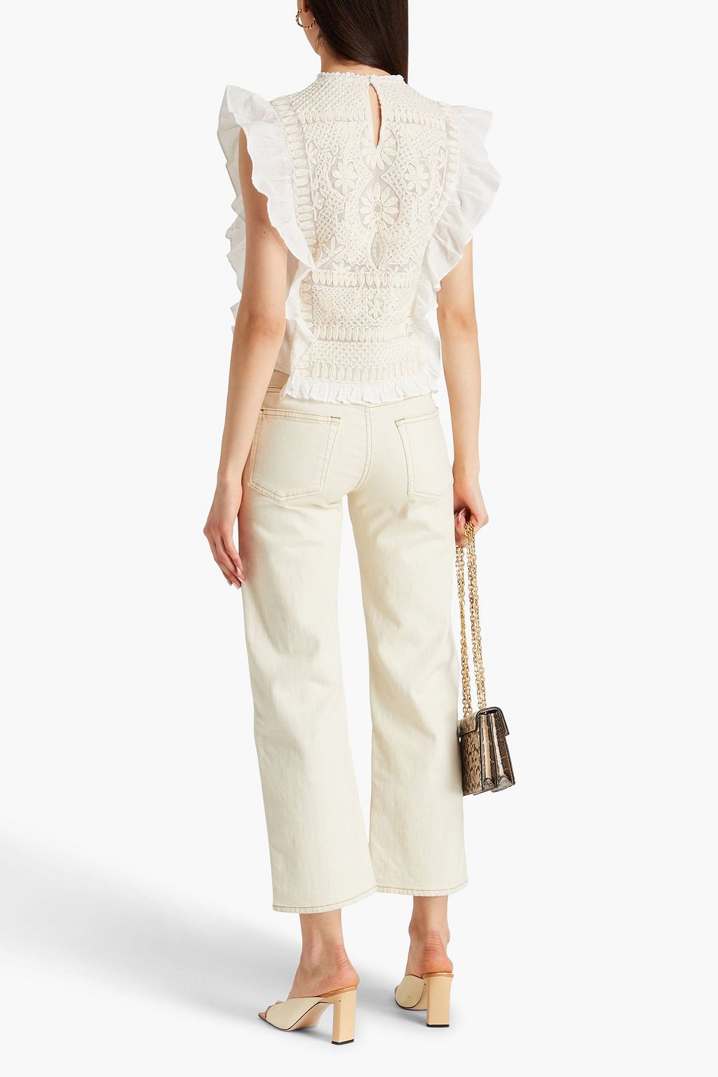 VERONICA BEARD Capriana ruffled embroidered cotton-mesh top