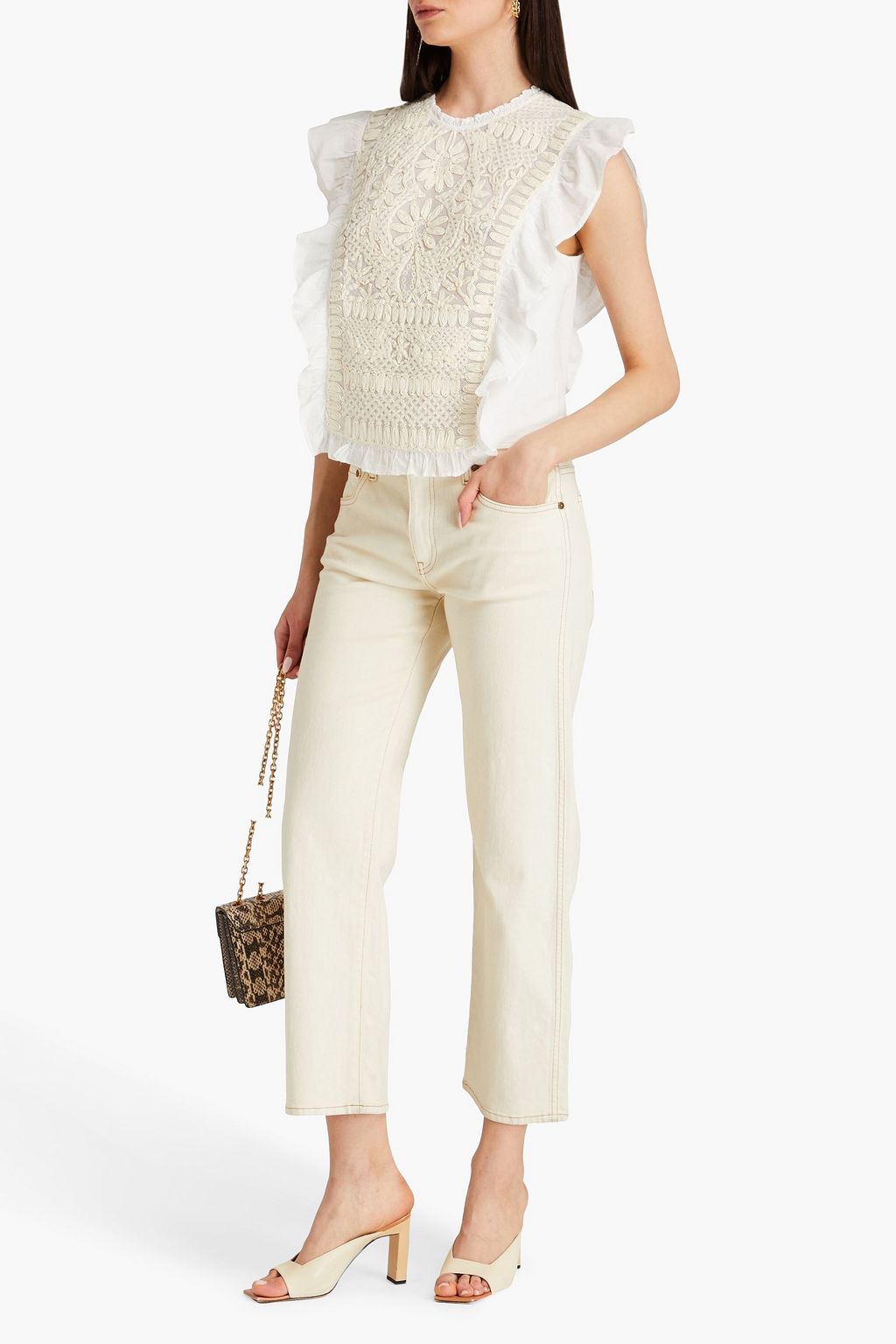 VERONICA BEARD Capriana ruffled embroidered cotton-mesh top