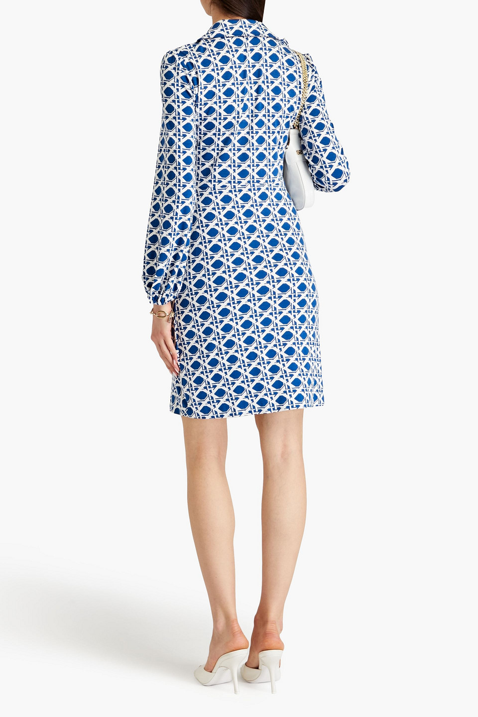 Diane Von Furstenberg Chuck Twisted Printed Jersey Mini Dress In Blue